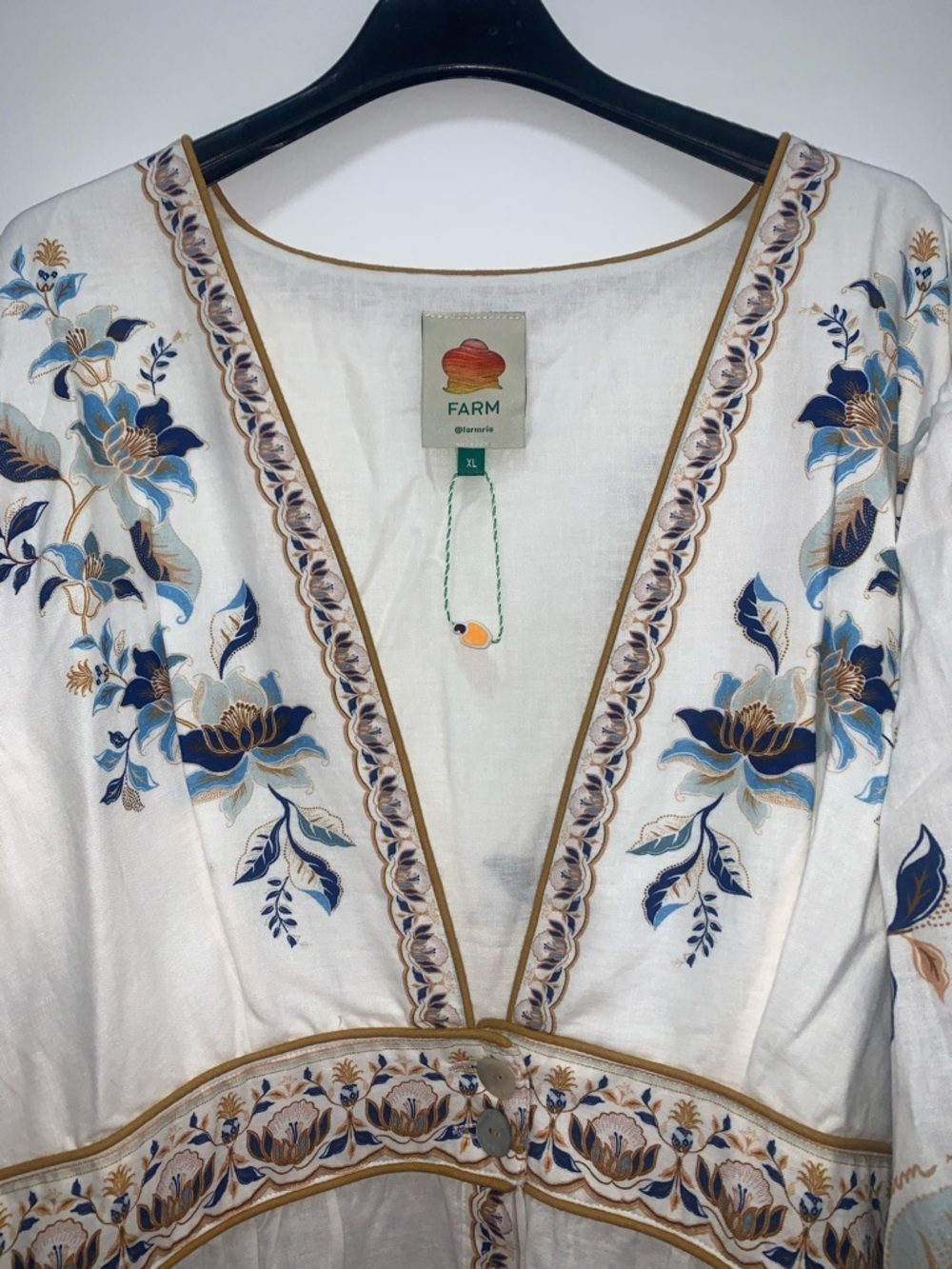 NWOT Sold Out FARM Rio Mystic Blue Lotus Maxi Dress Blue White Beige - Picture 7 of 13
